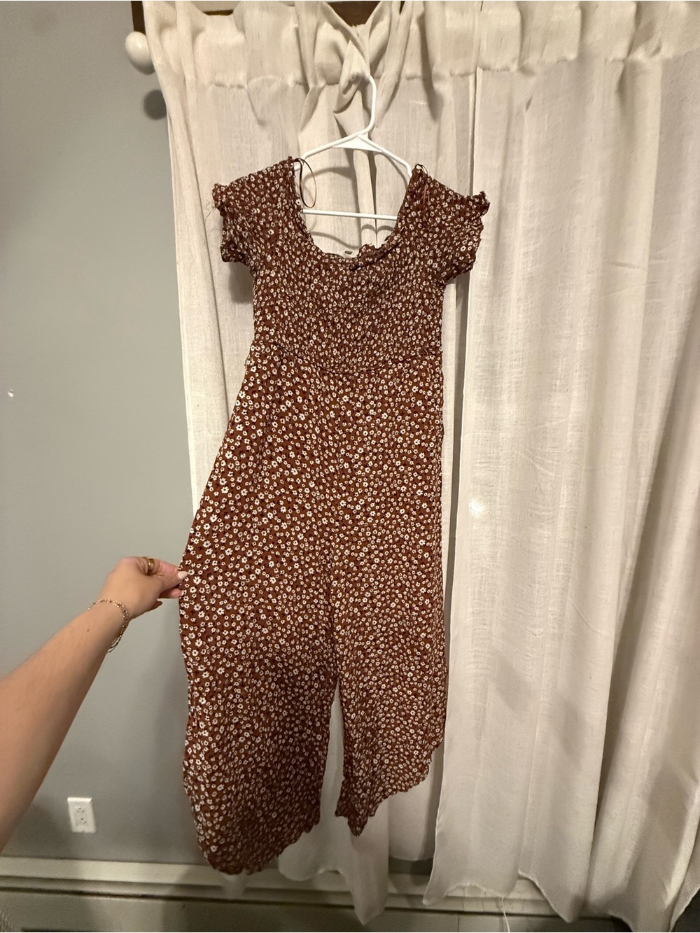 miami Brown Floral Smocked Jumpsuit